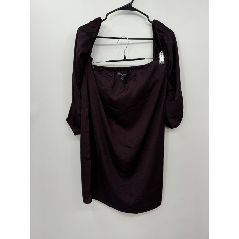 Banana Republic M Mini Dress Womens Plum Purple Square Neck Balloon Sleeve Shift